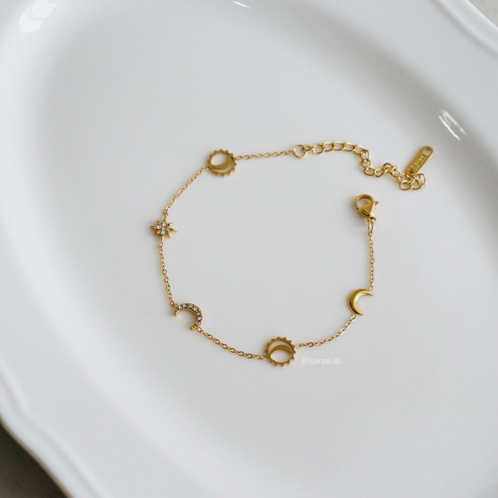 MARLEY Star & Moon Charms Bracelet - 18K Gold Plated Stainless Steel
