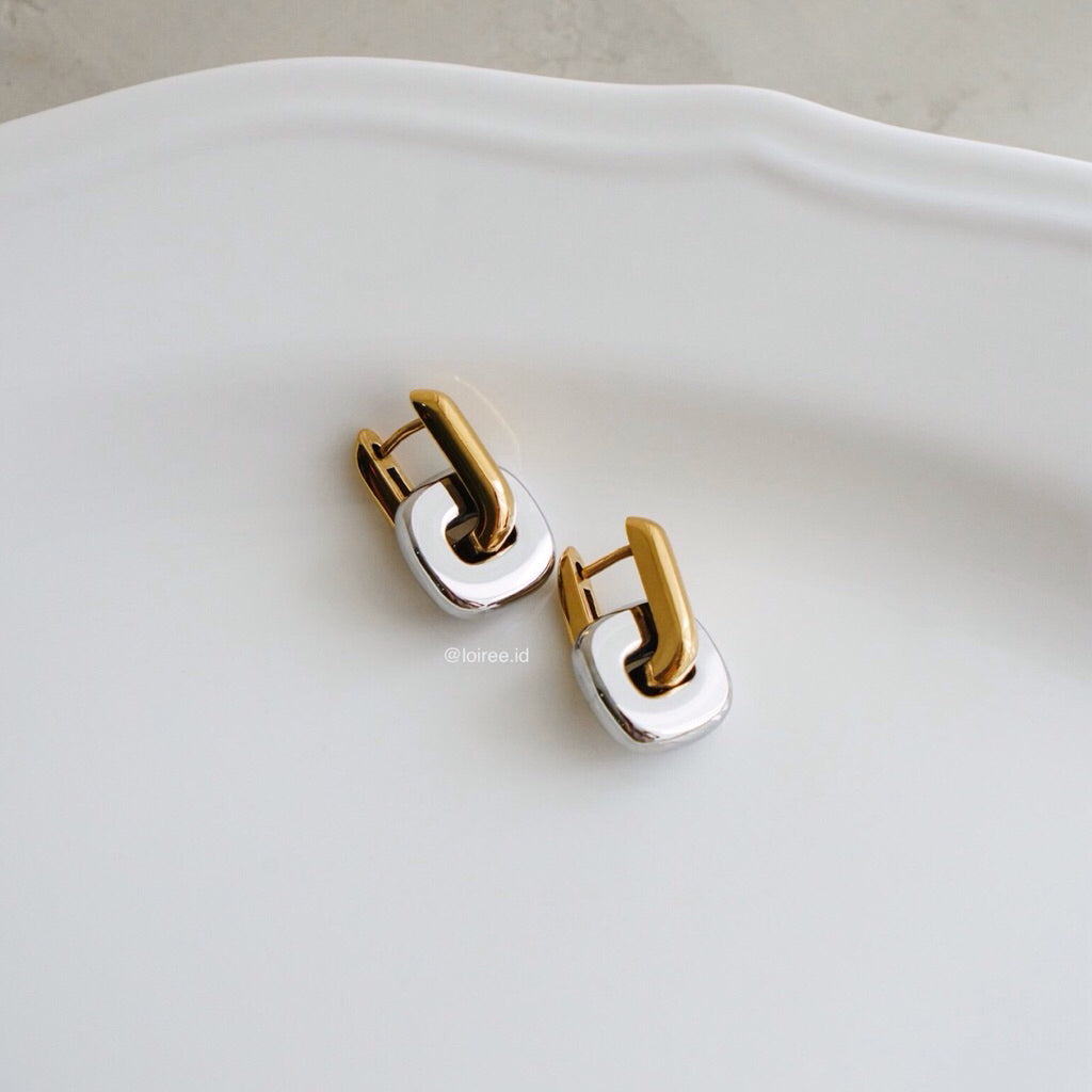 LOIREE - RAVEN Two Tone Earrings - Gold Plated Anti Karat Anti Alergi