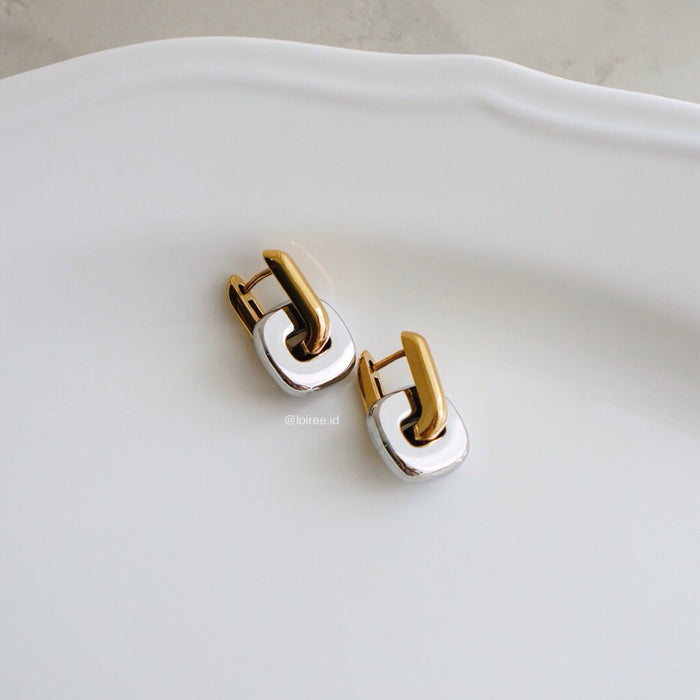 LOIREE - RAVEN Two Tone Earrings - Gold Plated Anti Karat Anti Alergi