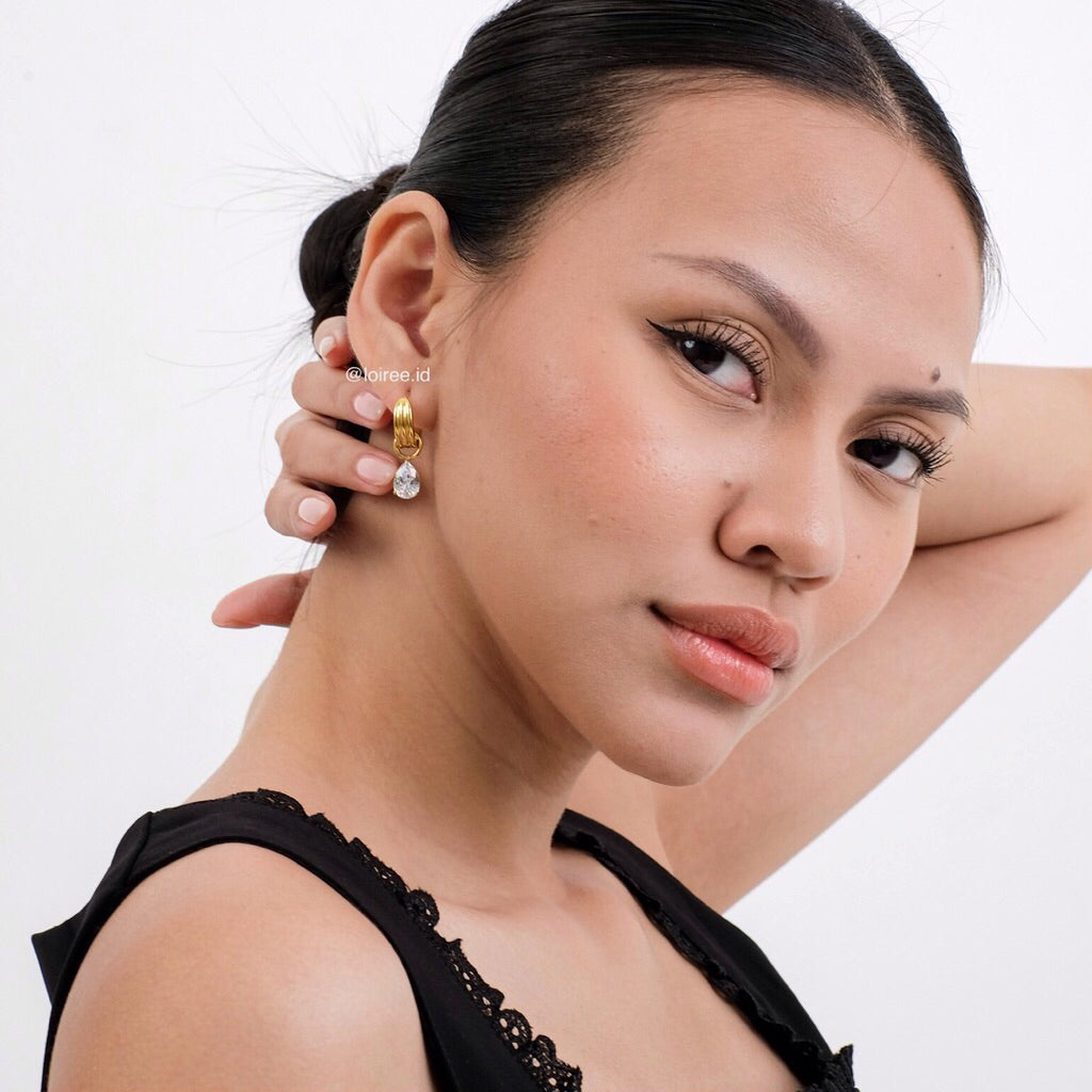 SKYLAR Teardrop Pendant Hoop Earrings - 18K Gold Plated Stainless Steel
