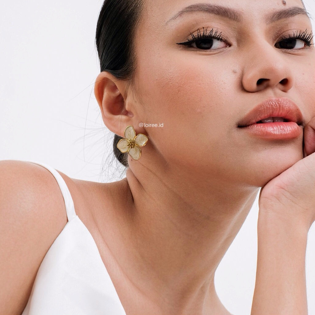 CARMINE Flower Enamel Earrings - 16K Gold Plated Stainless Steel