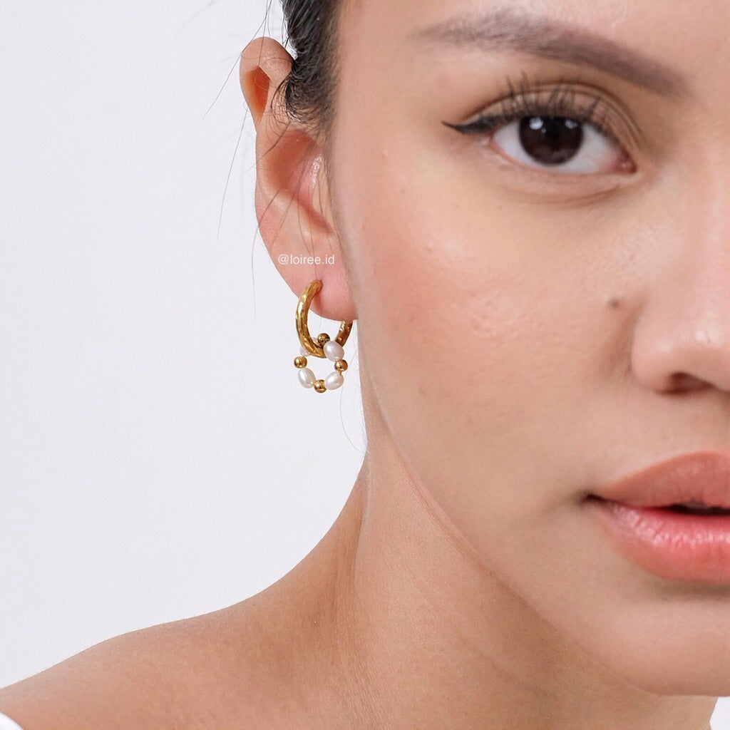 JEMIMA Pearl Hoop Earrings - Gold Plated