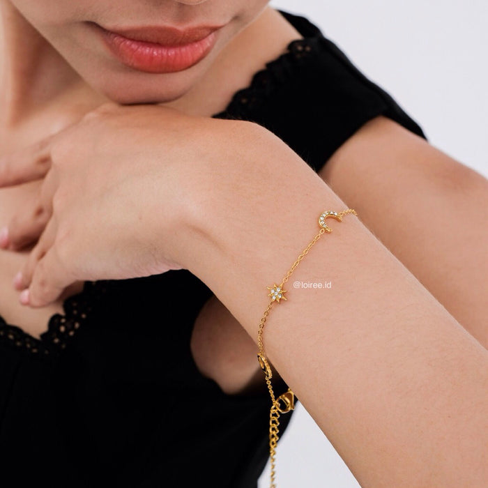 MARLEY Star & Moon Charms Bracelet - 18K Gold Plated Stainless Steel