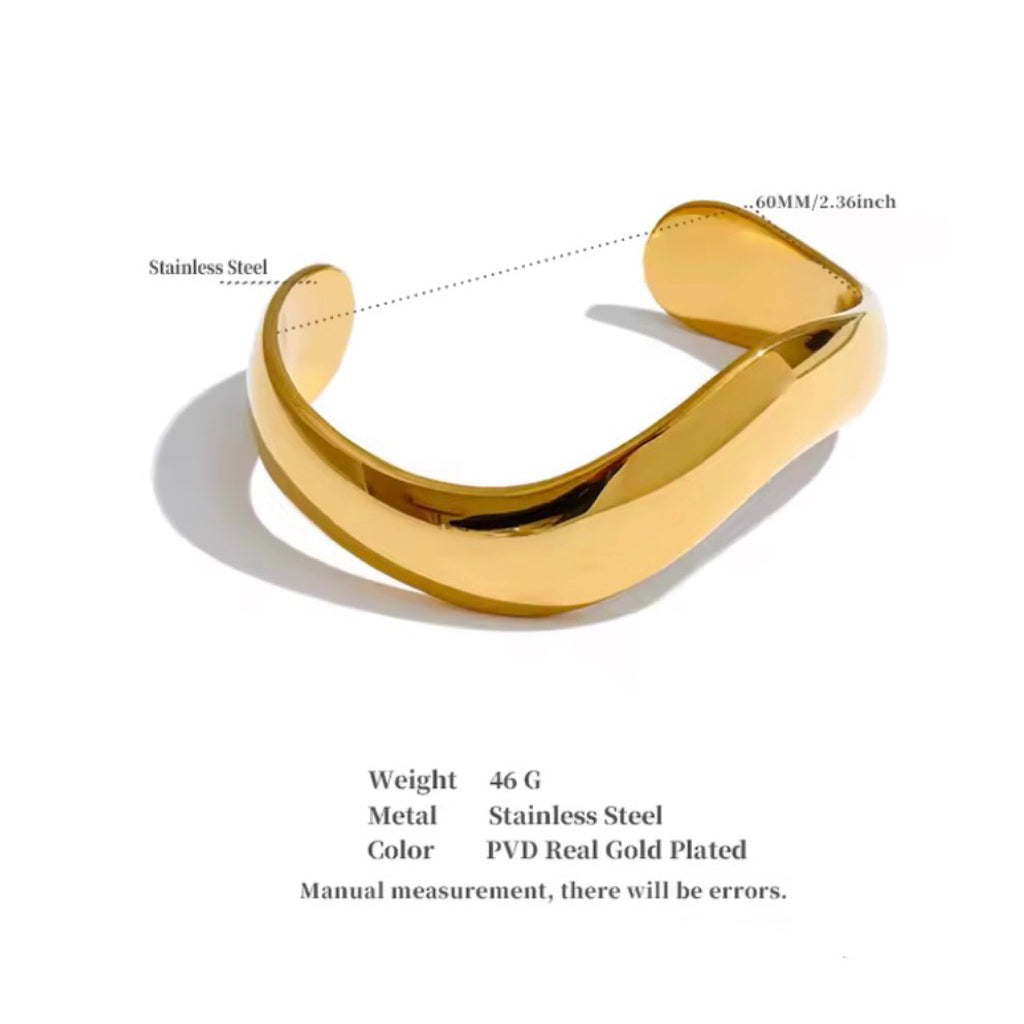 ELIOT Thick Cuff Bangle Bracelet - 16K Gold Plated Stainless Steel