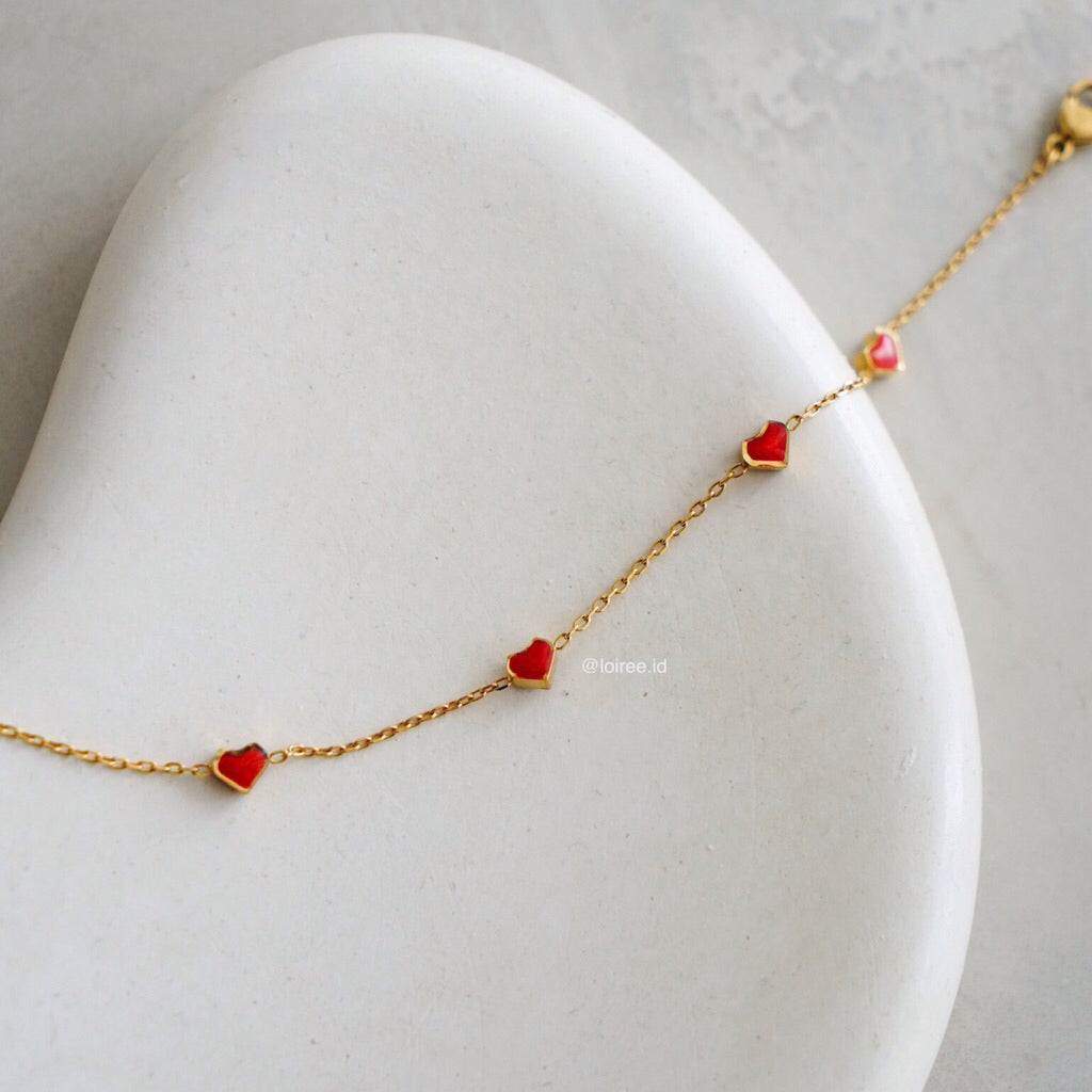 RORY Red Heart Bracelet - Gold Plated