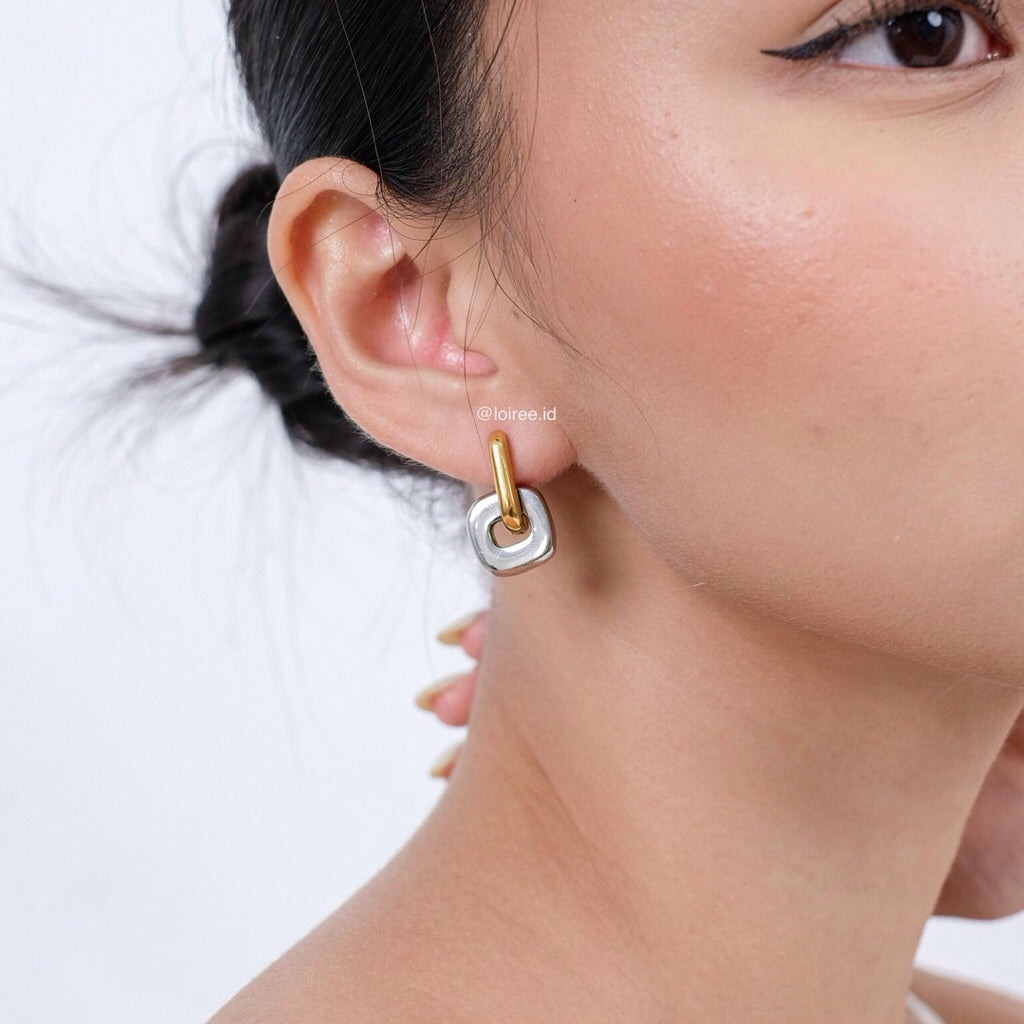 LOIREE - RAVEN Two Tone Earrings - Gold Plated Anti Karat Anti Alergi