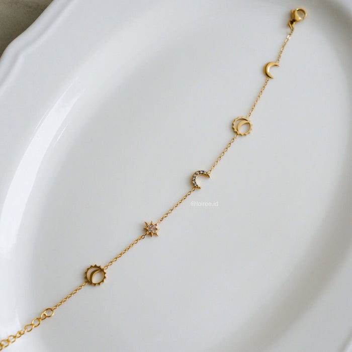 MARLEY Star & Moon Charms Bracelet - 18K Gold Plated Stainless Steel