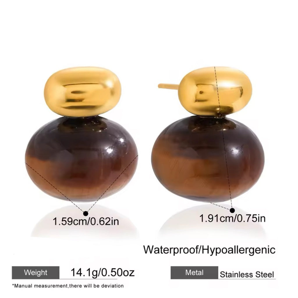 EIMEE Chunky Tiger Eye Earrings - 18K Gold Plated Stainless Steel