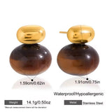 EIMEE Chunky Tiger Eye Earrings - 18K Gold Plated Stainless Steel