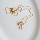 LUCKY WISHBONE Flower Pendant Necklace - Gold Plated