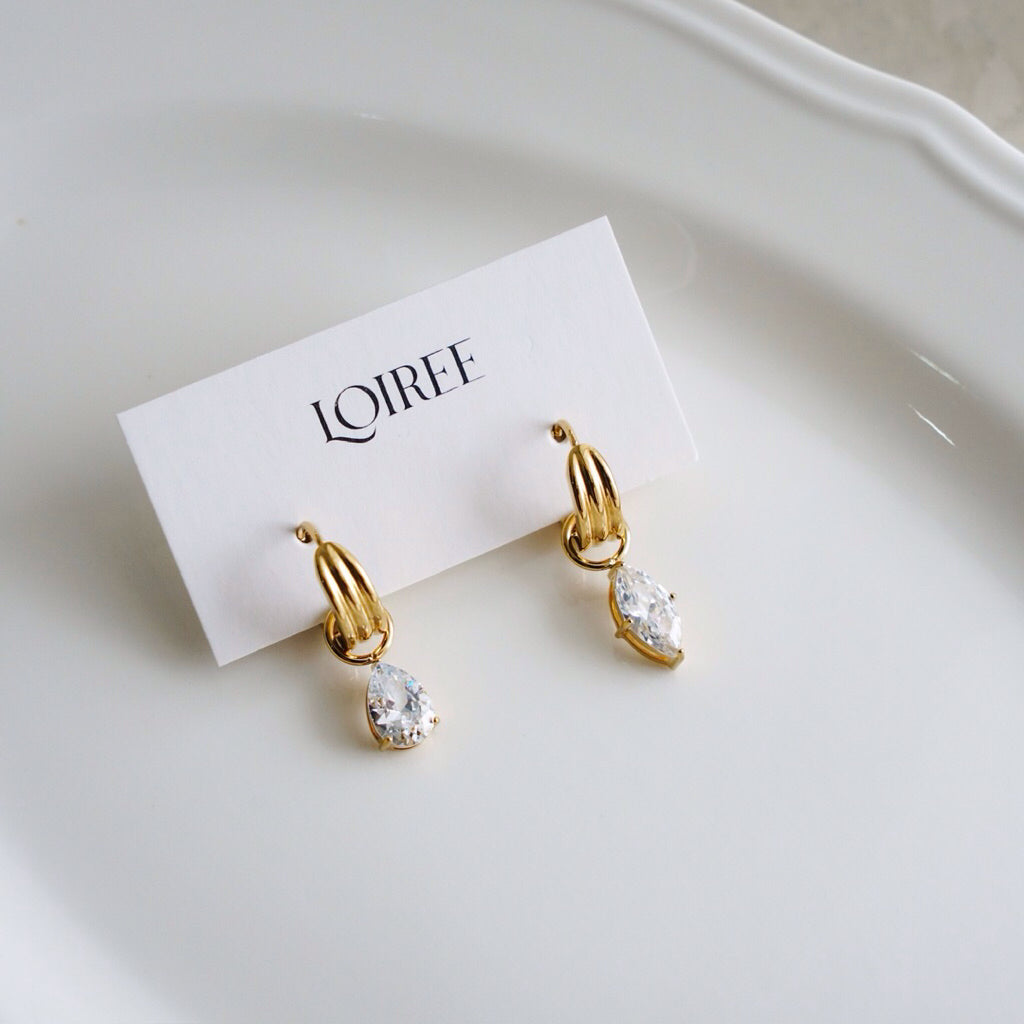 SKYLAR Teardrop Pendant Hoop Earrings - 18K Gold Plated Stainless Steel