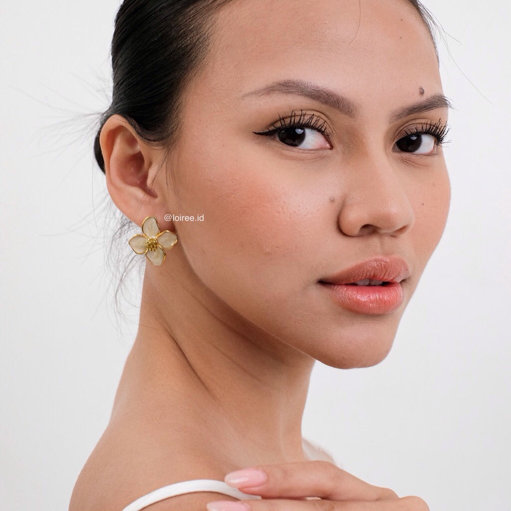 CARMINE Flower Enamel Earrings - 16K Gold Plated Stainless Steel