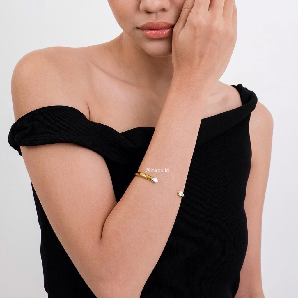 ADALYN Zirconia Cuff Bangle Bracelet - 18K Gold Plated Stainless Steel