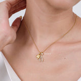 LUCKY WISHBONE Flower Pendant Necklace - Gold Plated