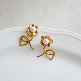 LINNEA Flower Pearl Earrings - Gold Plated