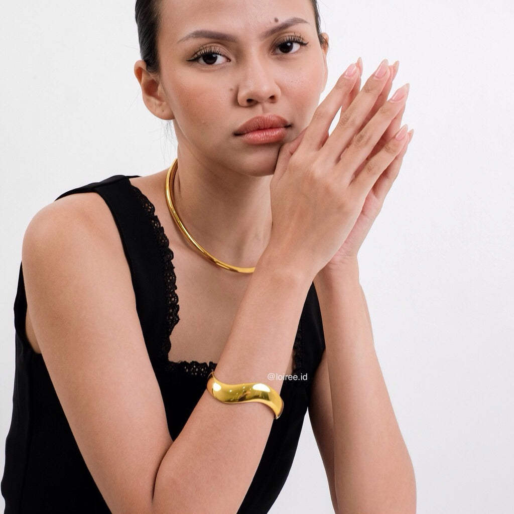 ELIOT Thick Cuff Bangle Bracelet - 16K Gold Plated Stainless Steel