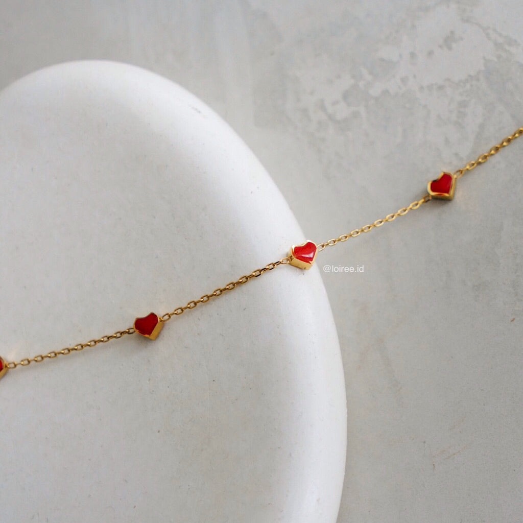 RORY Red Heart Bracelet - Gold Plated