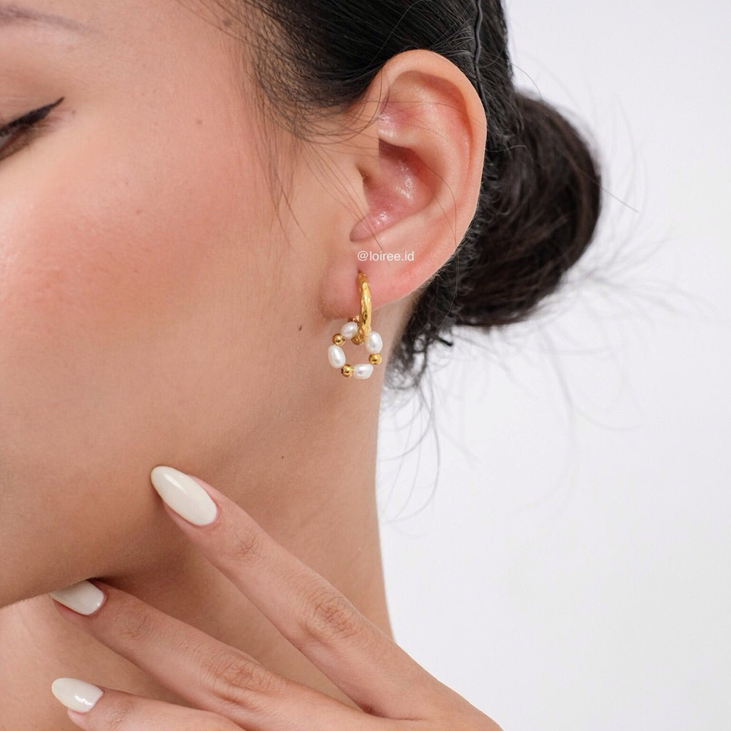 JEMIMA Pearl Hoop Earrings - Gold Plated