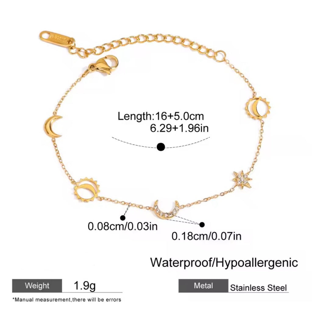 MARLEY Star & Moon Charms Bracelet - 18K Gold Plated Stainless Steel