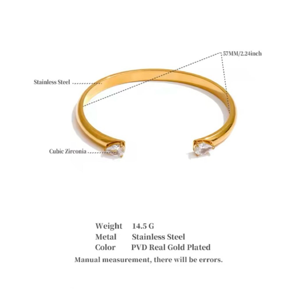 ADALYN Zirconia Cuff Bangle Bracelet - 18K Gold Plated Stainless Steel