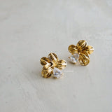 LOIREE - PAISLEY Flower Zirconia Earrings - Gold Plated