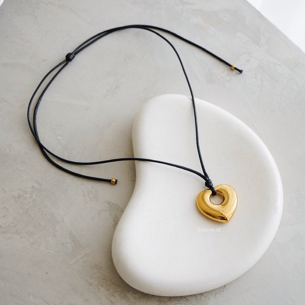 OLSON Black Wax Rope Necklace - Gold Plated