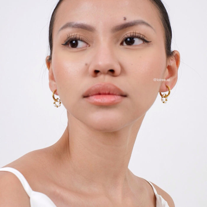 JEMIMA Pearl Hoop Earrings - Gold Plated