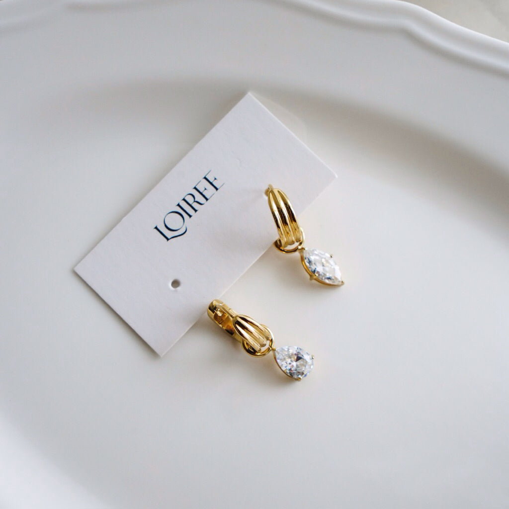 SKYLAR Teardrop Pendant Hoop Earrings - 18K Gold Plated Stainless Steel