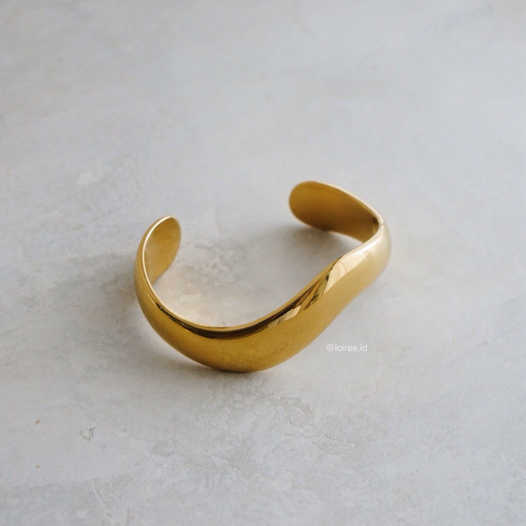 ELIOT Thick Cuff Bangle Bracelet - 16K Gold Plated Stainless Steel