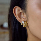 LOIREE - PAISLEY Flower Zirconia Earrings - Gold Plated