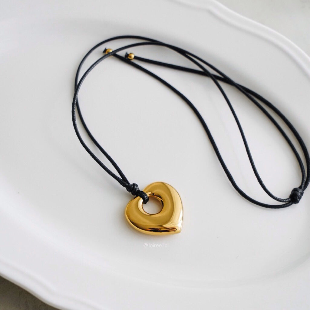 OLSON Black Wax Rope Necklace - Gold Plated
