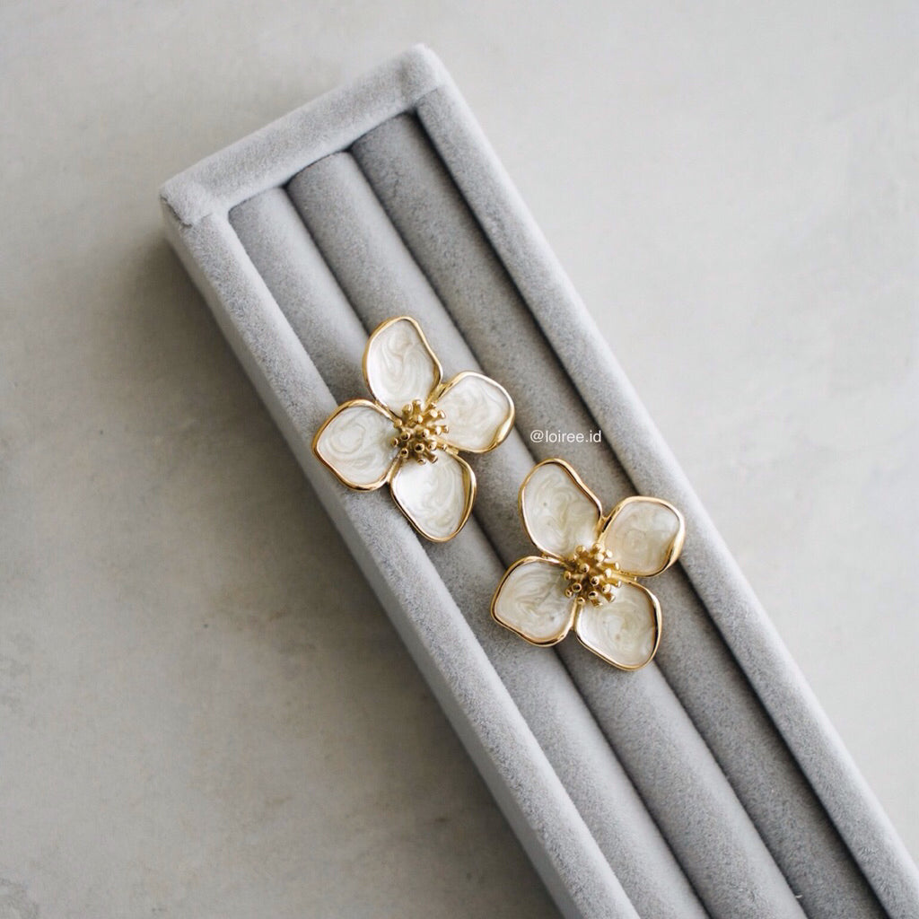 CARMINE Flower Enamel Earrings - 16K Gold Plated Stainless Steel