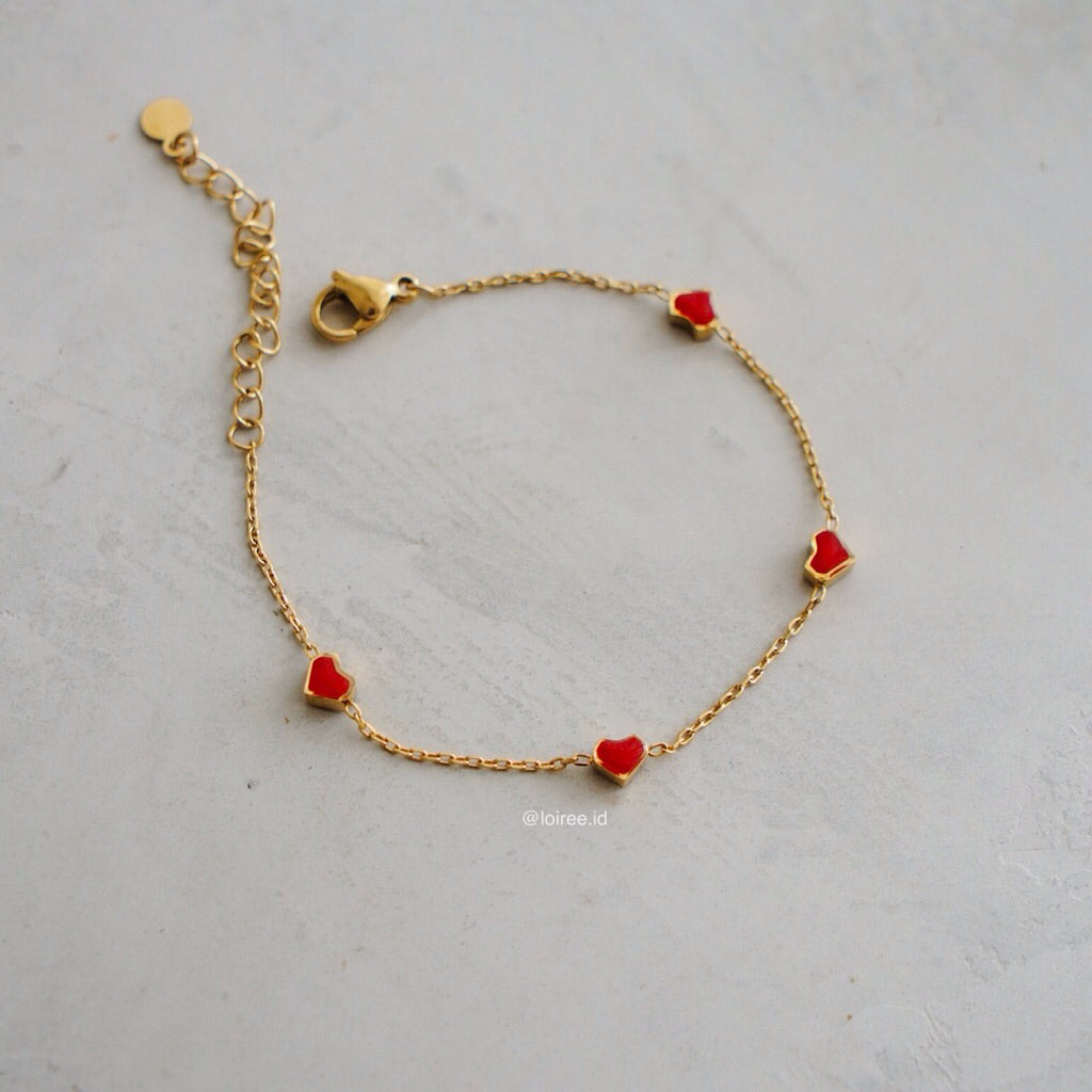 RORY Red Heart Bracelet - Gold Plated