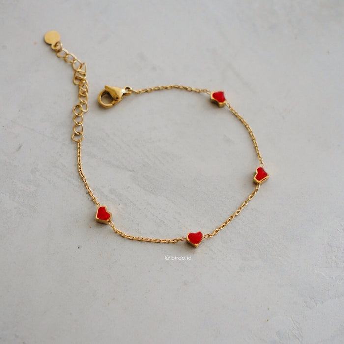 RORY Red Heart Bracelet - Gold Plated