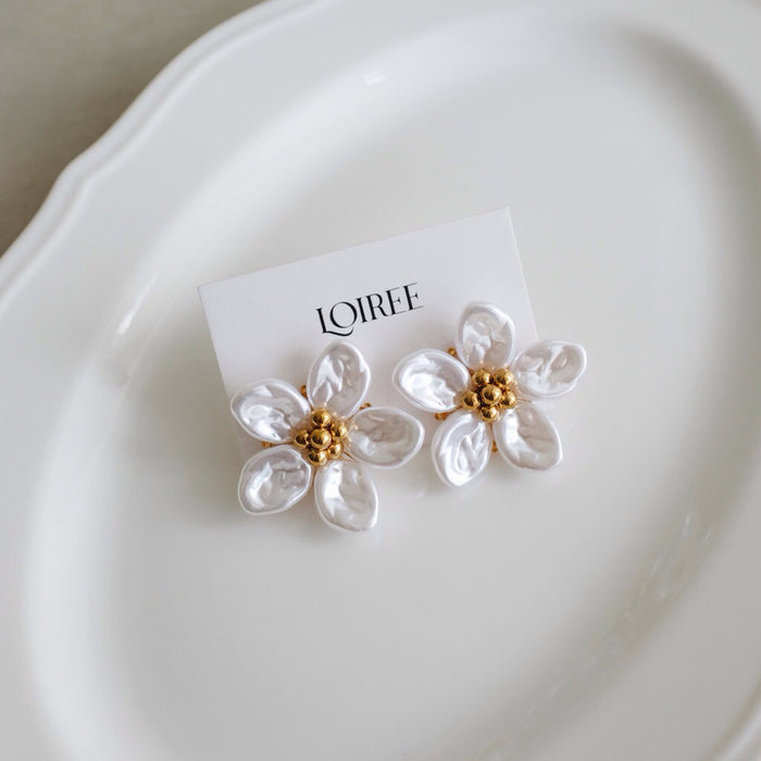 LOIREE - PRAIRIE Big Flower Earrings - Gold Plated Stainless Steel