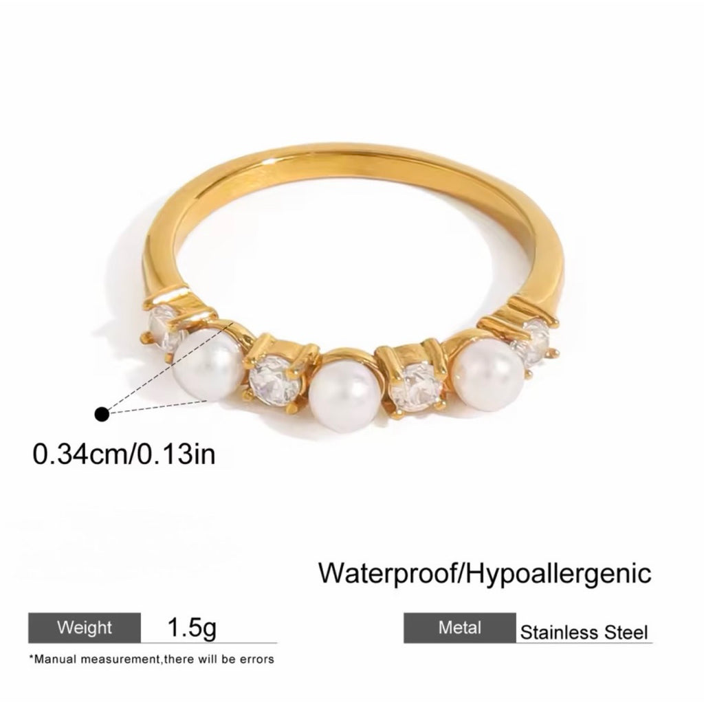 LOIREE - ARCA Zirconia Pearl Ring - Gold Plated Stainless Steel