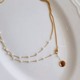 LOIREE - LAYNE Pearl Snake Chain Necklace - Gold Plated Stainless Steel