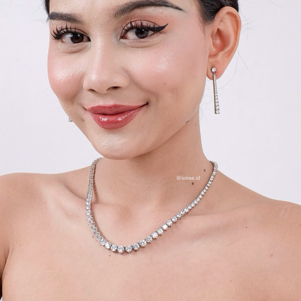 CECILIE Zirconia Listring Bridal Necklace and Earrings Set - Wedding