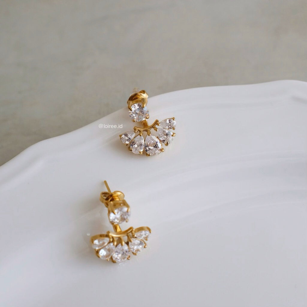 LOIREE - HERA Zirconia Stud Earrings - Gold Plated Stainless Steel