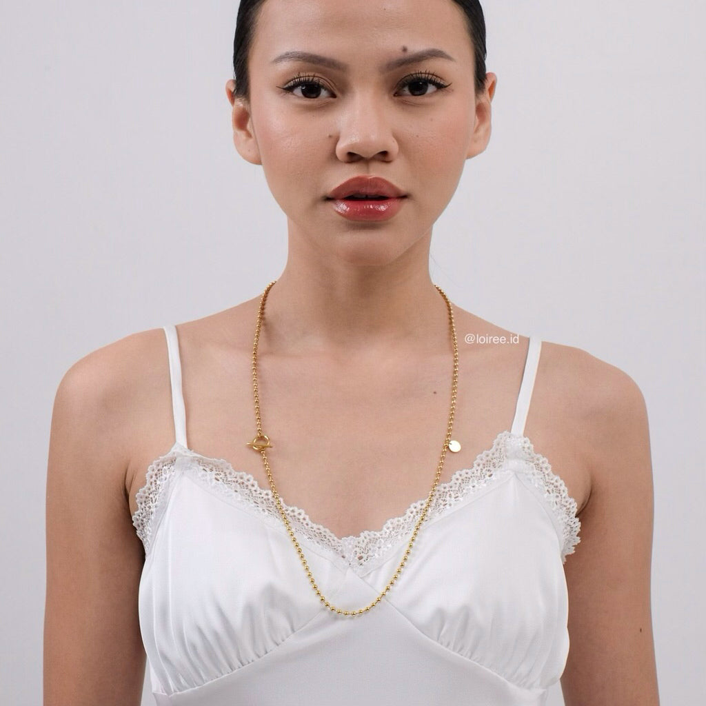LOIREE - ANIKA Long Beads Chain Necklace - Gold Plated Stainless Steel