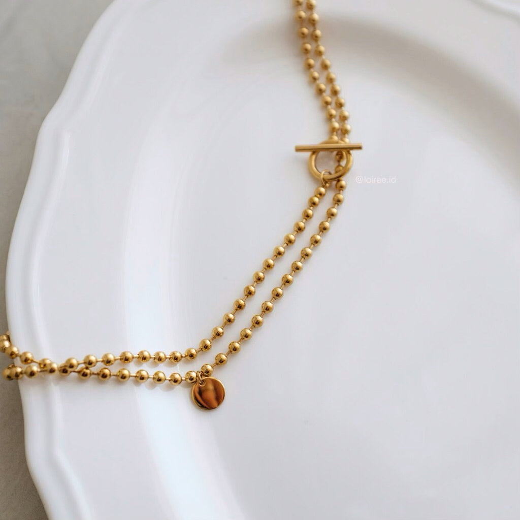 LOIREE - ANIKA Long Beads Chain Necklace - Gold Plated Stainless Steel