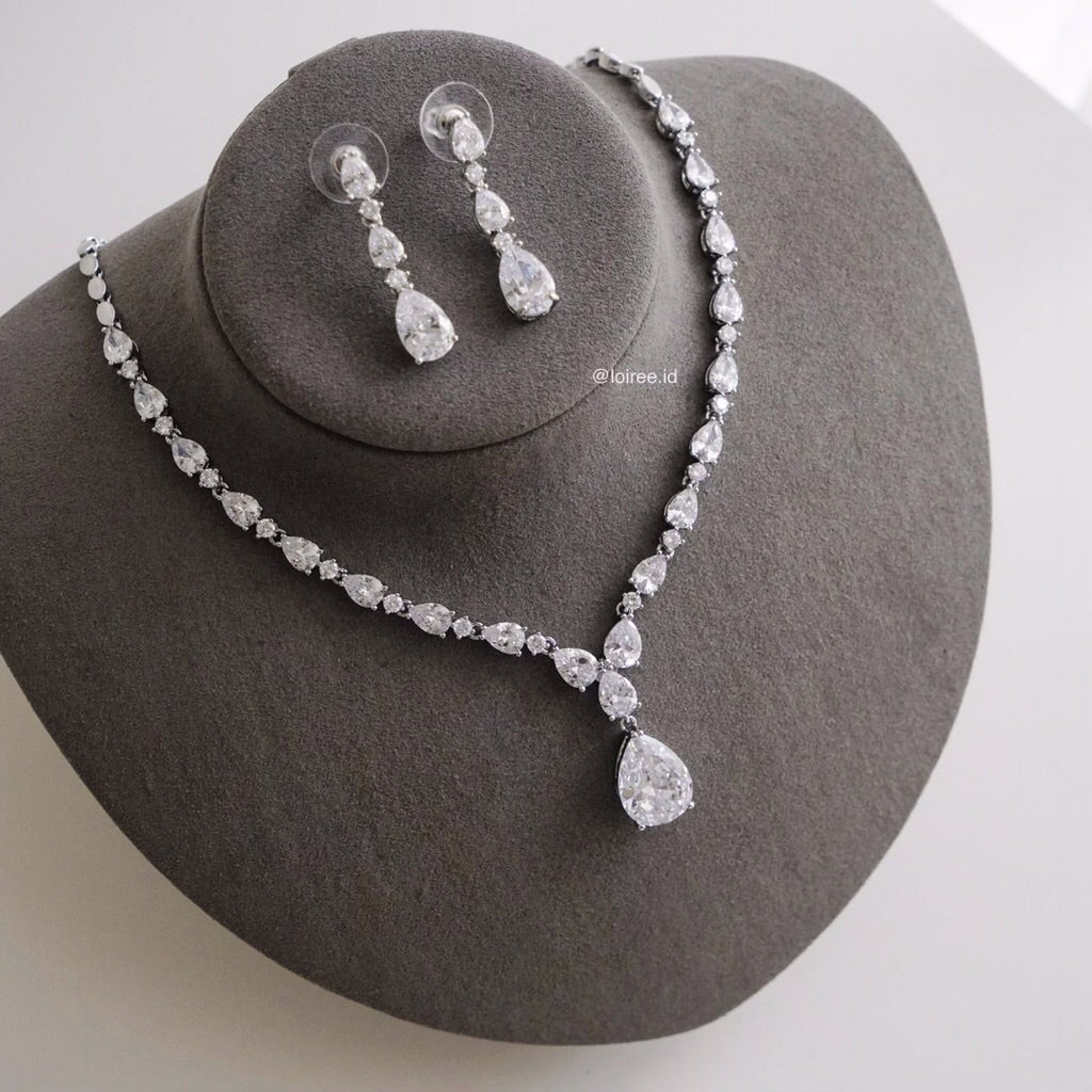 BEATRICE Zirconia Teardrop Bridal Necklace and Earrings Set - Wedding