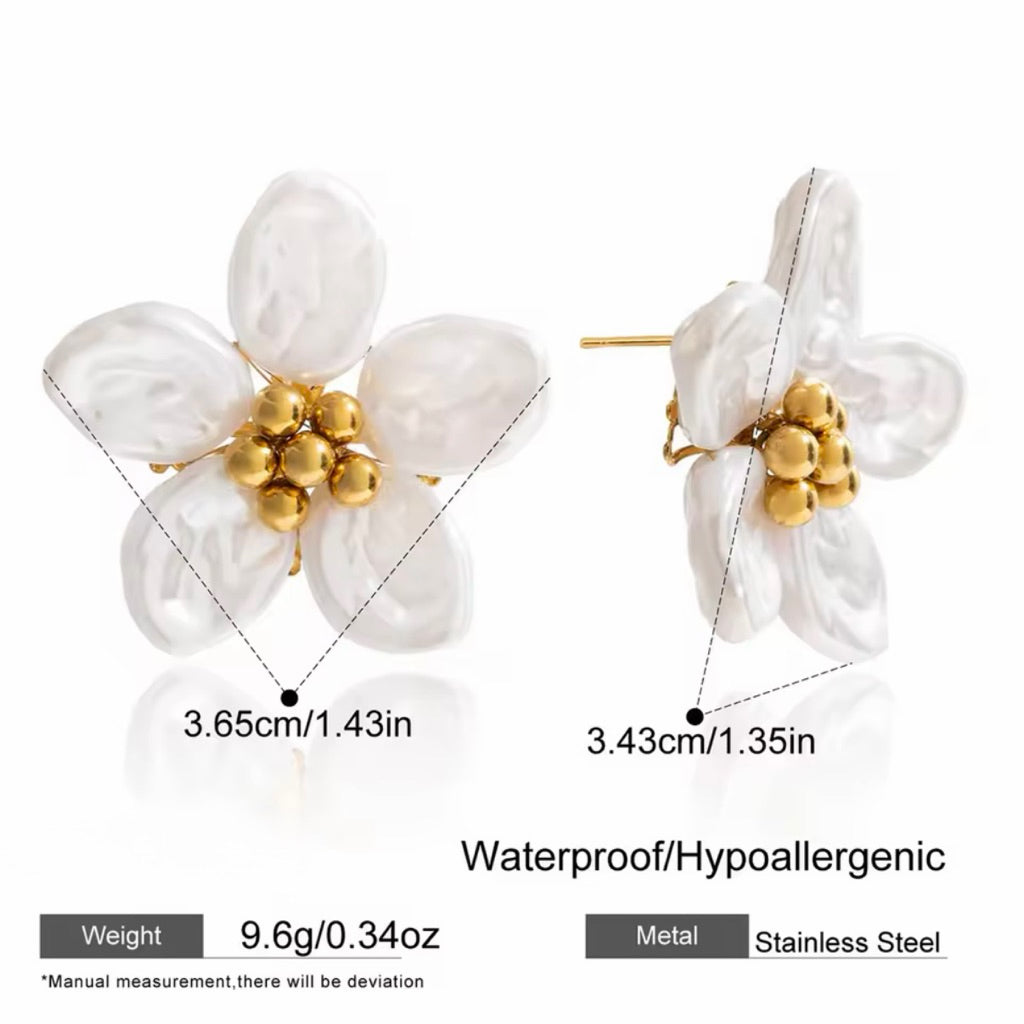LOIREE - PRAIRIE Big Flower Earrings - Gold Plated Stainless Steel