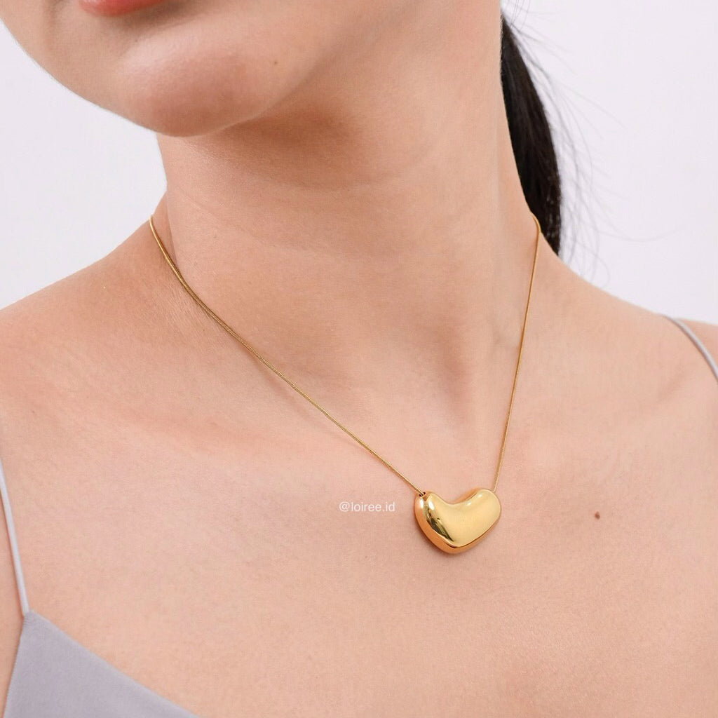 LOIREE - GILDA Irregular Heart Chain Pendant Necklace - Gold Plated Stainless Steel