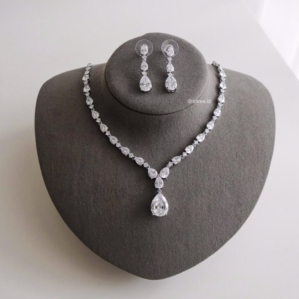 BEATRICE Zirconia Teardrop Bridal Necklace and Earrings Set - Wedding