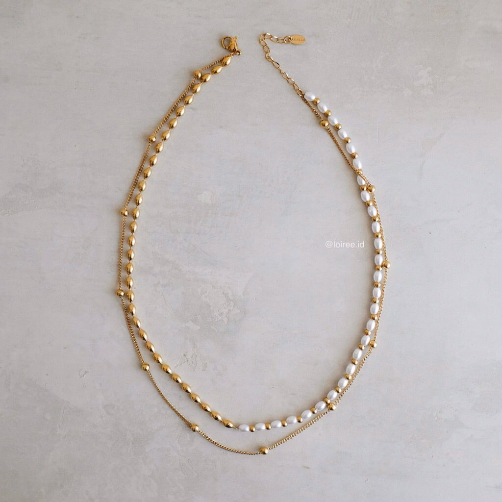 LOIREE - KEONI Double-Layer Pearl Chain Necklace - Gold Plated Stainless Steel