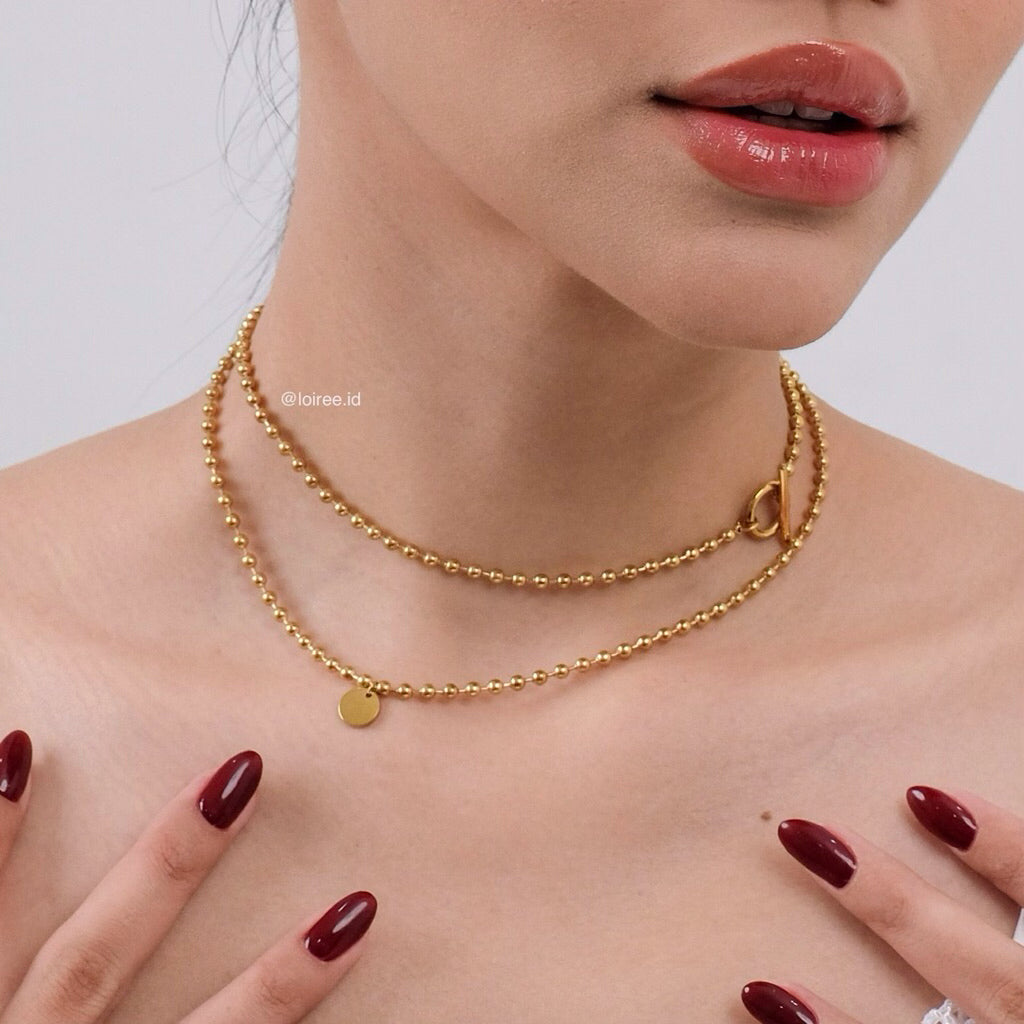 LOIREE - ANIKA Long Beads Chain Necklace - Gold Plated Stainless Steel