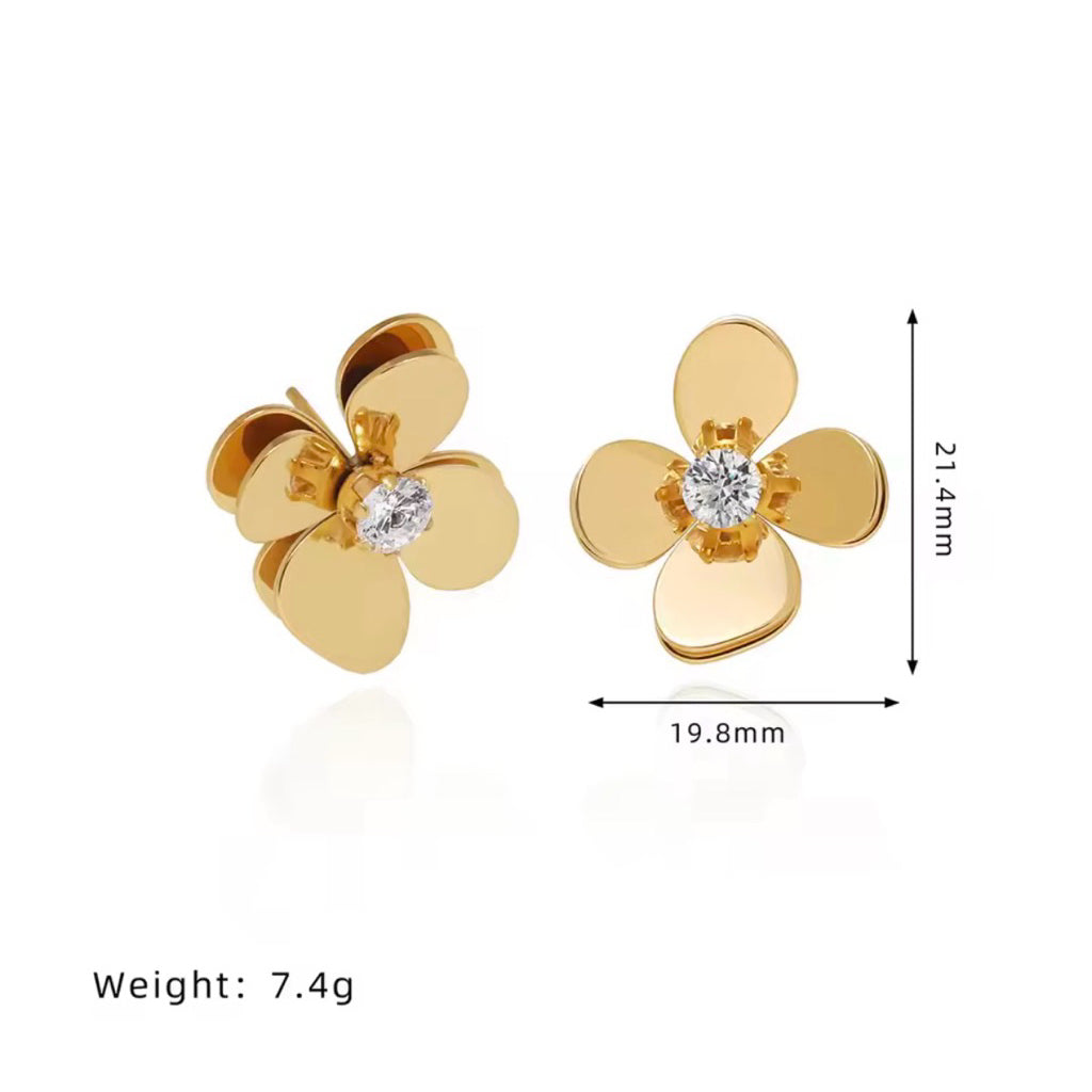 LOIREE - SAYLOR Metal Flower Earrings - Gold Plated Stainless Steel