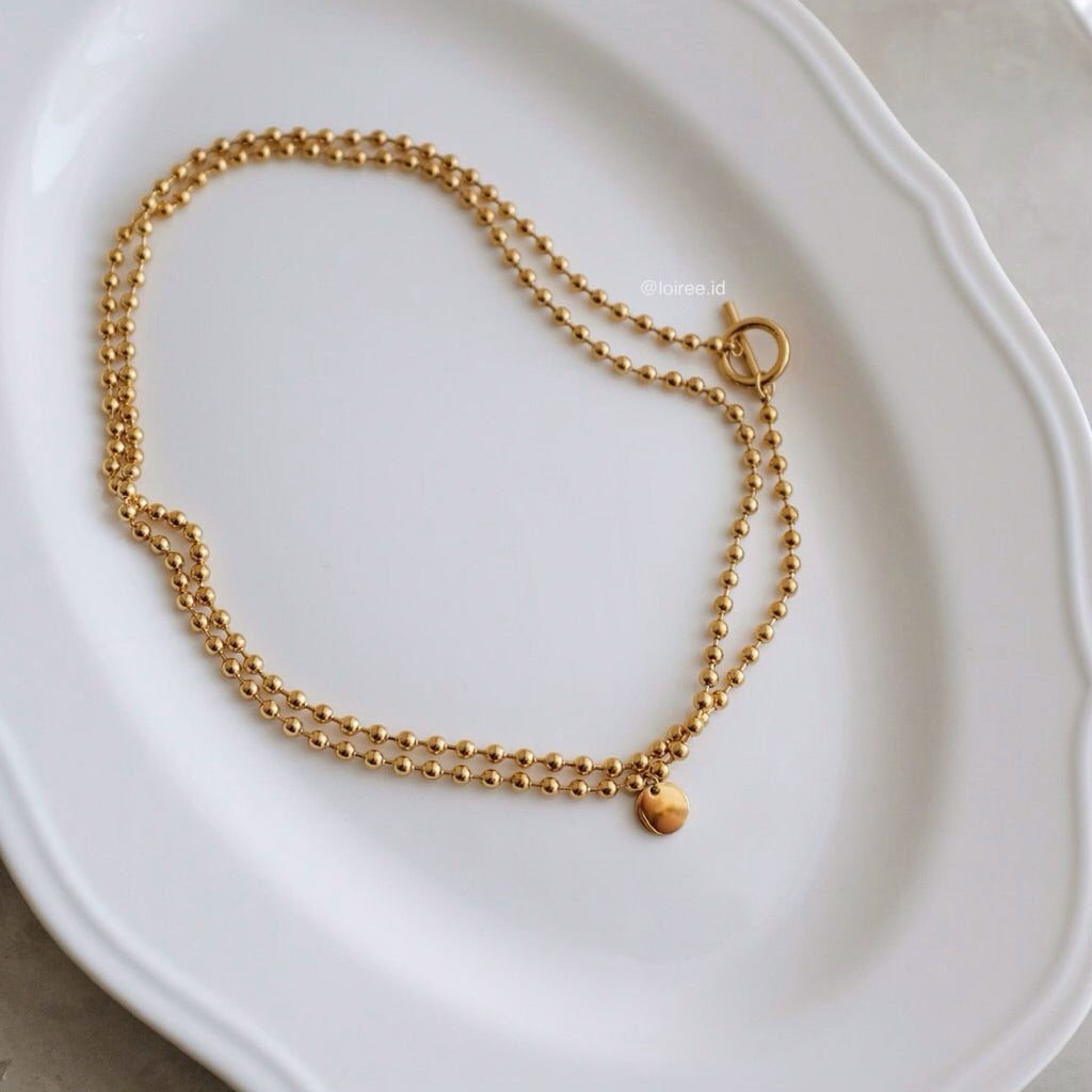 LOIREE - ANIKA Long Beads Chain Necklace - Gold Plated Stainless Steel