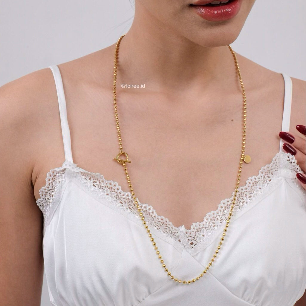 LOIREE - ANIKA Long Beads Chain Necklace - Gold Plated Stainless Steel